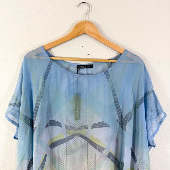 Gypsy 05 Blue Silk Blouse Size S Poncho Cap Sleeve Coverup Sheer Casual Summer - Picture 2 of 9